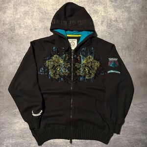 Y2K Live Mechanics Hoodie Mens 3XL Full Zip Black Lion King of Kings Embroidered